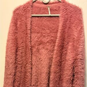Free People Dusty Rose Faux Fur Cardigan